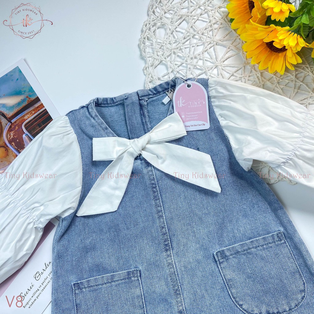 Váy Đầm Jean Dài Tay Nơ Ngực Cho Bé Gái Từ 9-17kg [V8]