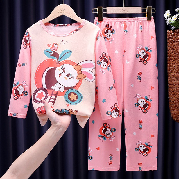 Bộ Đồ Ngủ Tay Dài Chất Liệu Cotton In Họa Tiết Hoạt Hình Dễ Thương Cho Bé