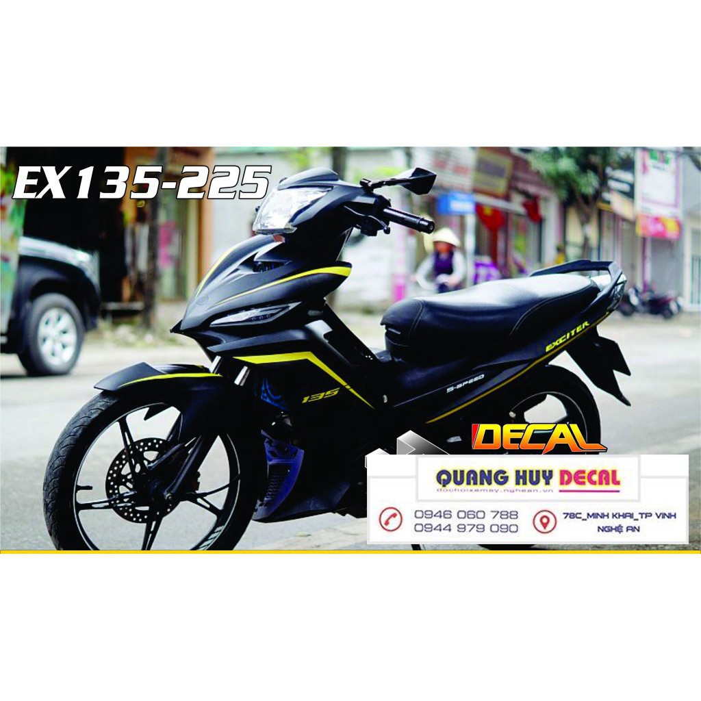 [Freeship đơn từ 50k]Tem xe exciter 135 đen chỉ vàng, độ team trùm decal xe máy ex dán đời 2011-2014