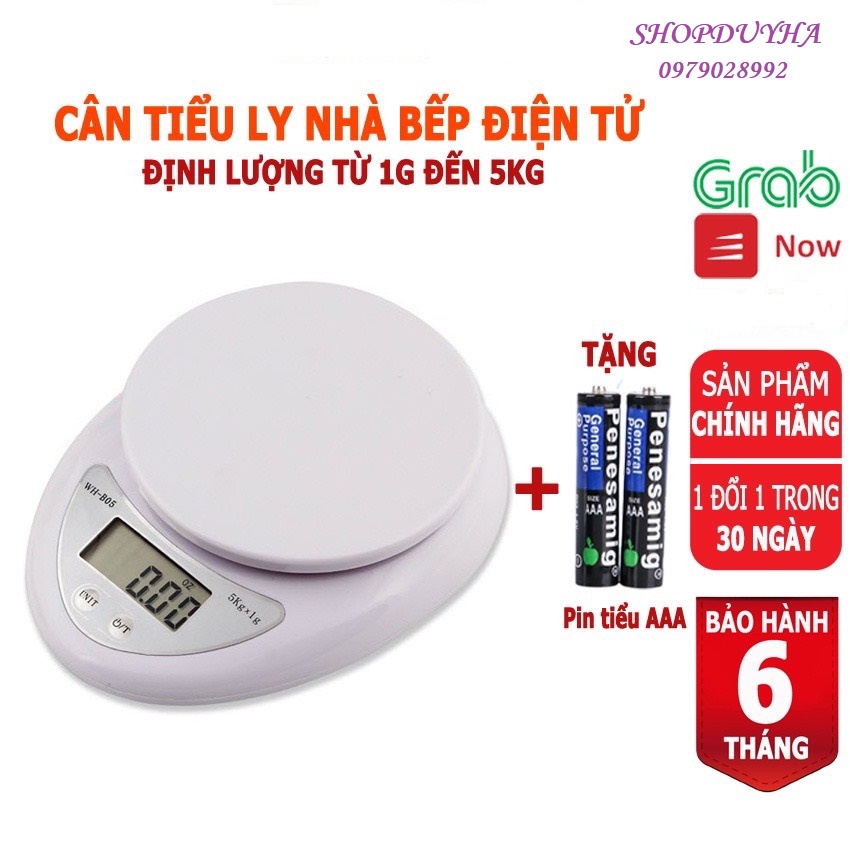 Cân tiểu ly làm bánh độ chính xác cao kèm 2 viên pin AAACân tiểu ly điện tử nhà bếp cao cấp định lượng 1g -5kg