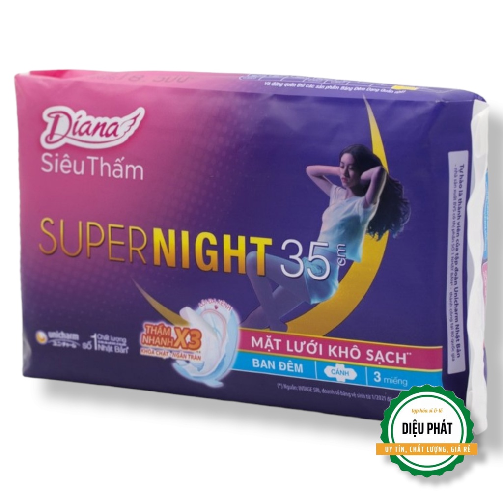 ⚡️ Băng Vệ Sinh Ban Đêm Diana Super Night Chống Tràn 3 Miếng 35cm