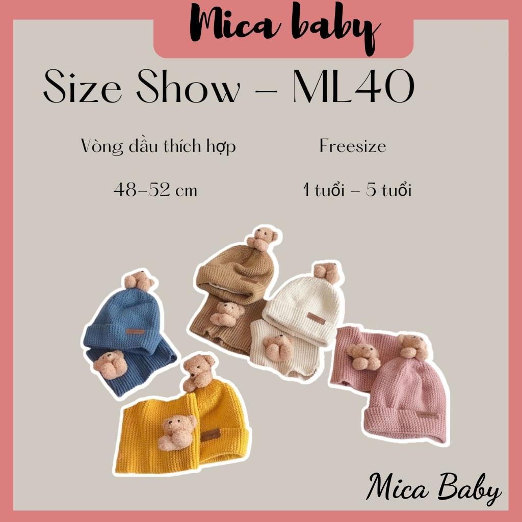 Set mũ + khăn gấu bông ấm áp, xinh xắn cho bé từ 1-5 tuổi Mica baby ML40