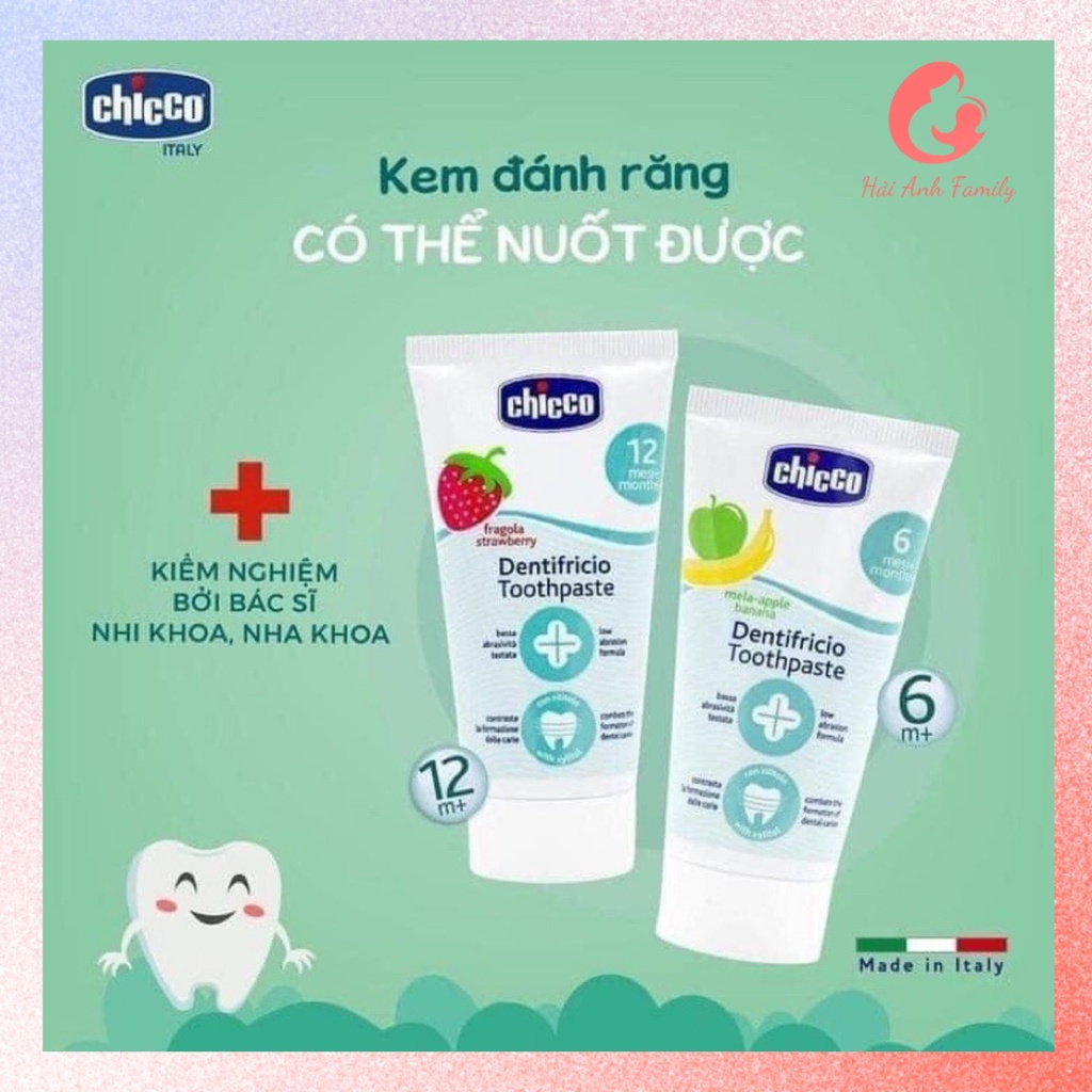 Kem đánh răng cho bé từ 6 tháng tuổi, nuốt được - Chicco