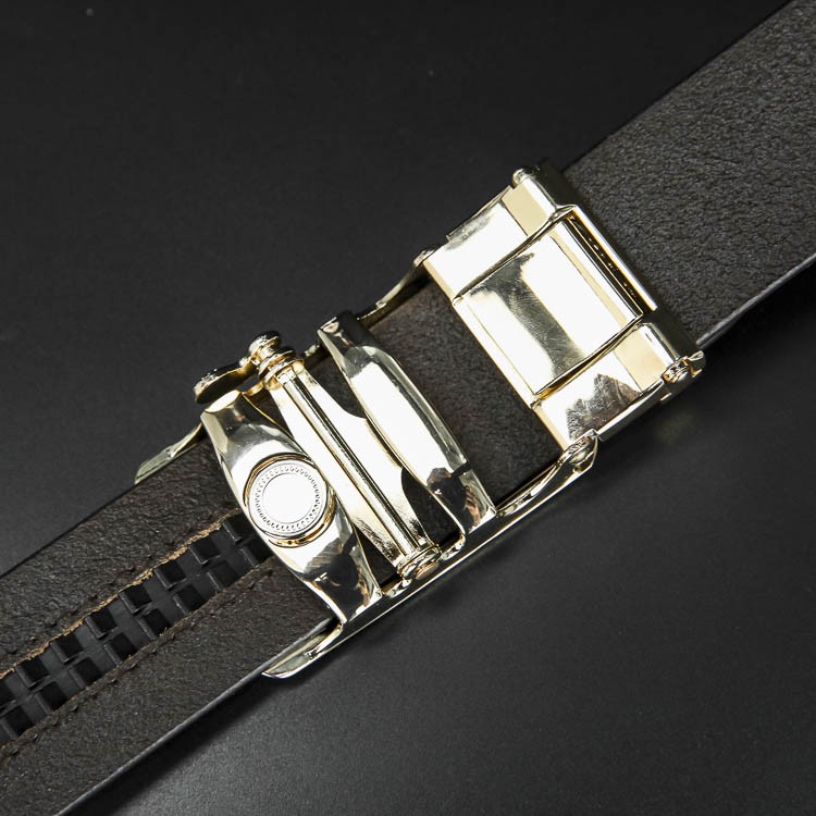 Thắt Lưng Dây Nịt Nam Da Bò 2 Lớp Khóa Tự Động Cao Cấp - Khóa Đồng Hình Báo vồ trạm 3D