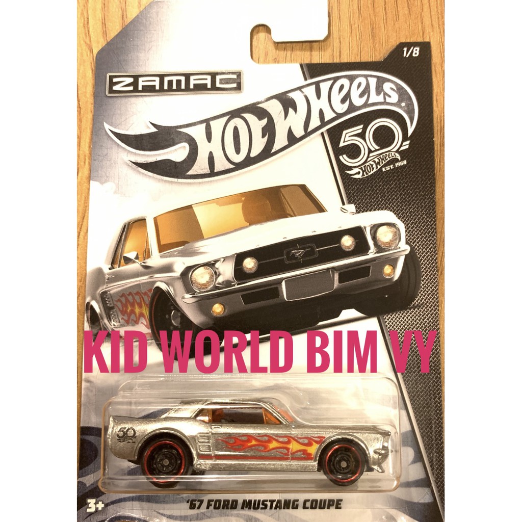 Xe mô hình Hot Wheels 50th Anniversary Zamac Flames Series 2018 '67 Ford Mustang Coupe FRN24.