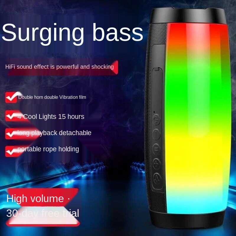 Wireless Bluetooth Speaker Large Volume Extra Bass Outdoor Household Portable Handheld Colorful Light Card Small Speaker