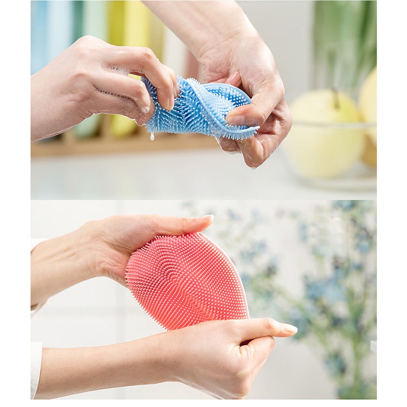 Miếng Rửa Chén Silicon Đa Năng Tiện Dụng - Miếng Rửa Bát, Củ Quả, Cọ Nồi - Có Móc Treo - MRB01 - Gia Dụng Tý Tẹo