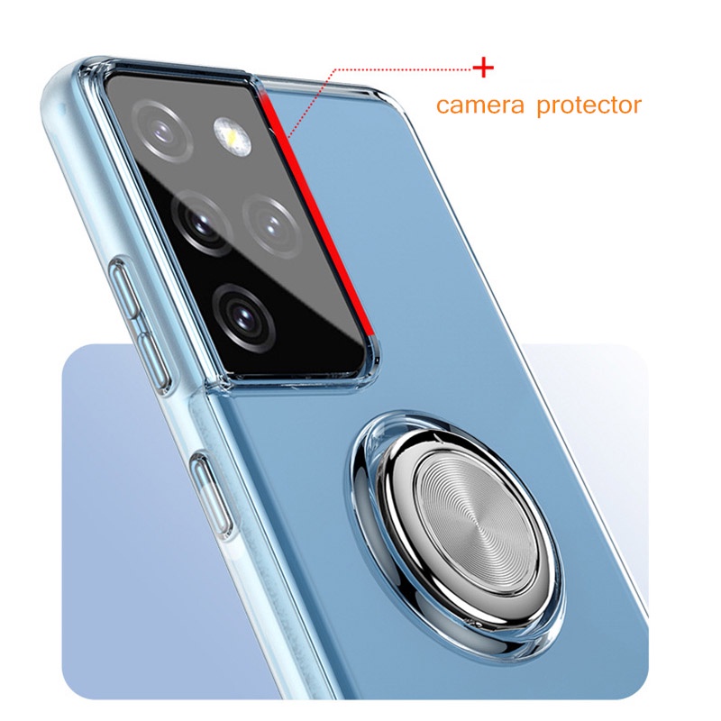 Ốp Điện Thoại Trong Suốt Kèm Móc Xỏ Ngón Nam Châm Cho Samsung S10 5G S20 S21 Plus Note 10 Plus 20 Ultra