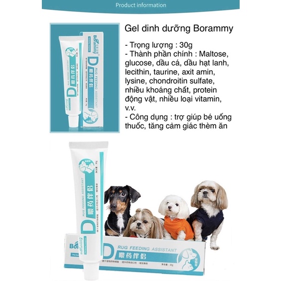 Gel dinh dưỡng BORAMMY bổ sung dinh dưỡng, hỗ trợ uống thuốc, hỗ trợ chăm sóc lông da cho thú cưng