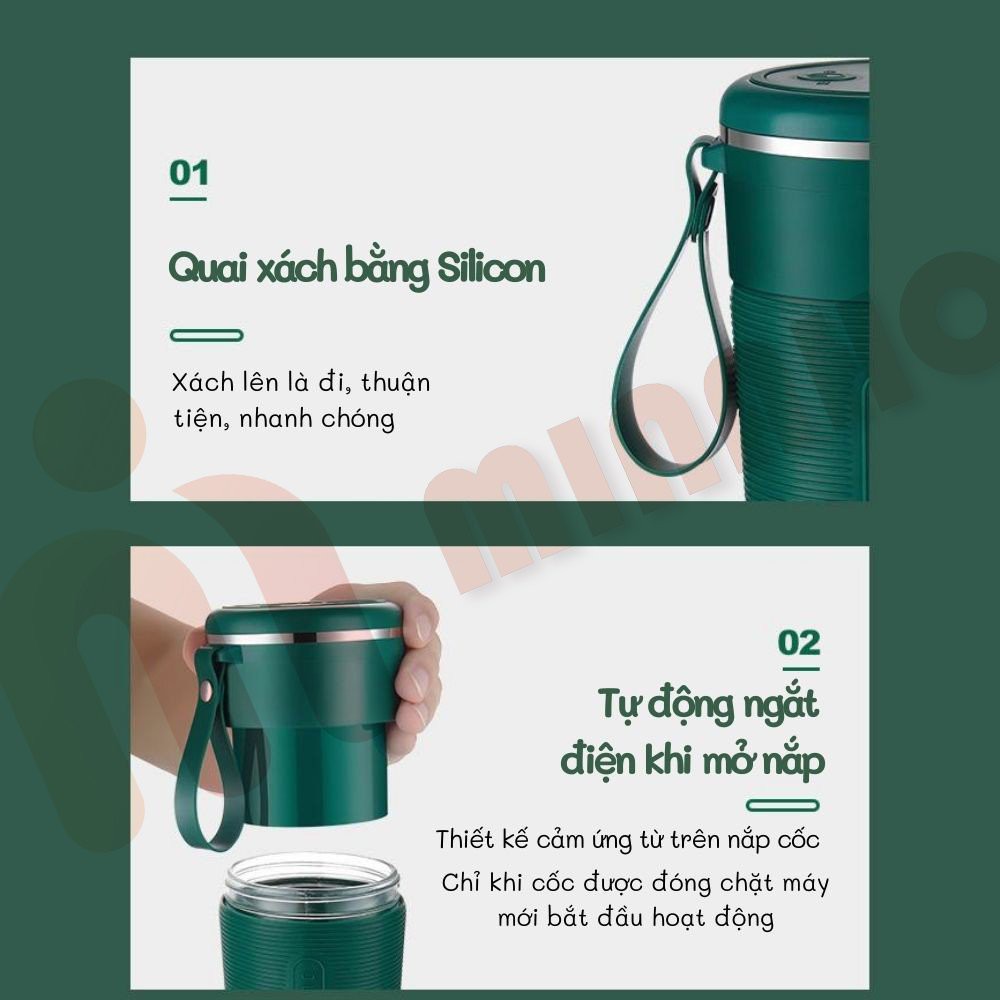 Máy xay sinh tố cầm tay mini - Máy xay sinh tố 6 lưỡi bình thủy tinh Minaho