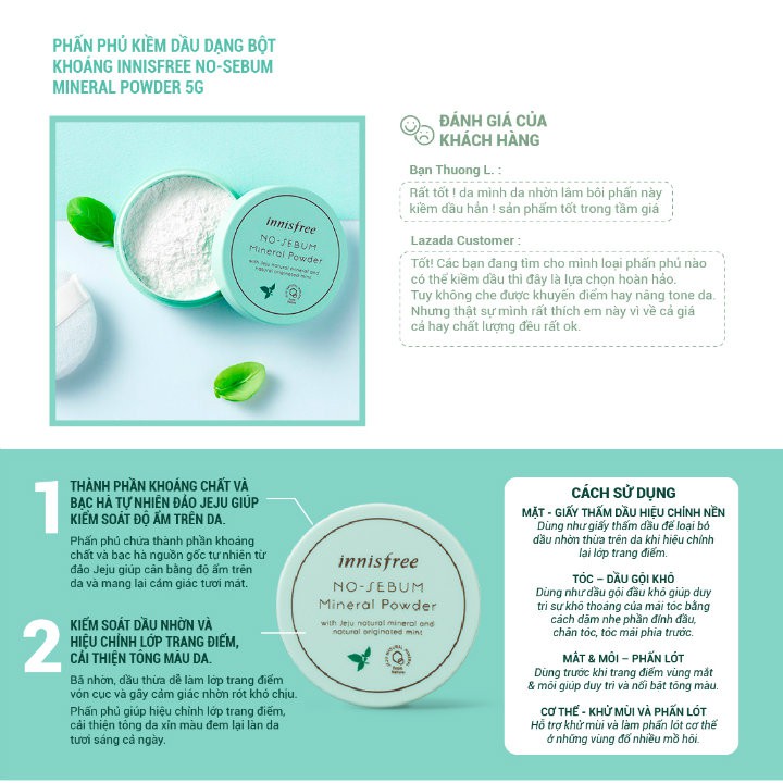 PHẤN PHỦ KIỀM DẦU  Innisfree No-Sebum Mineral Powder 5gr