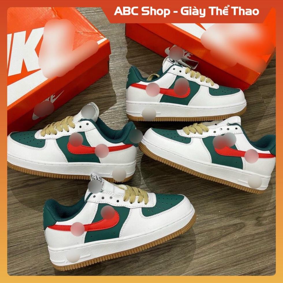 [Hàng Xịn - FreeShip] Giày AF1 g.ucci trắng xanh lá đậm móc đỏ low, Giầy Air Force dây nâu vàng xanh trắng thấp