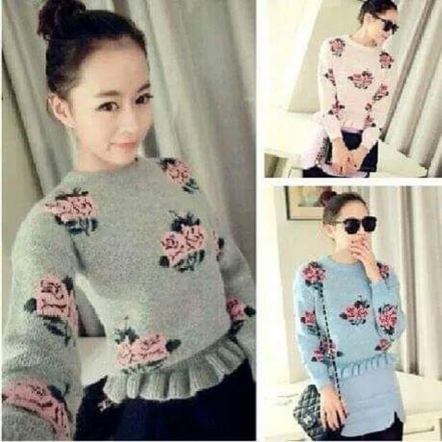 Áo len hoa rúm eo