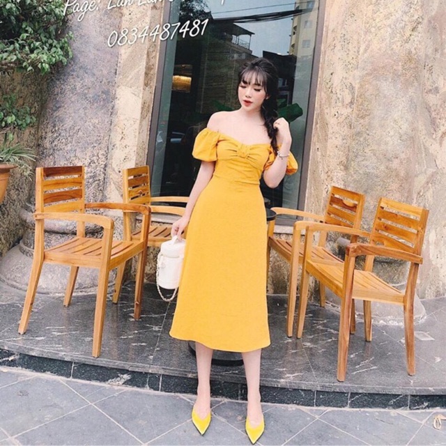 Váy nơ vàng siêu xinh mặc đc 2 kiểu