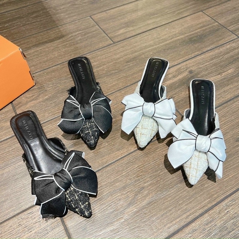 Giày sục mũi nhọn bản Nơ chất vải bố cực xịn xinh xắn.
