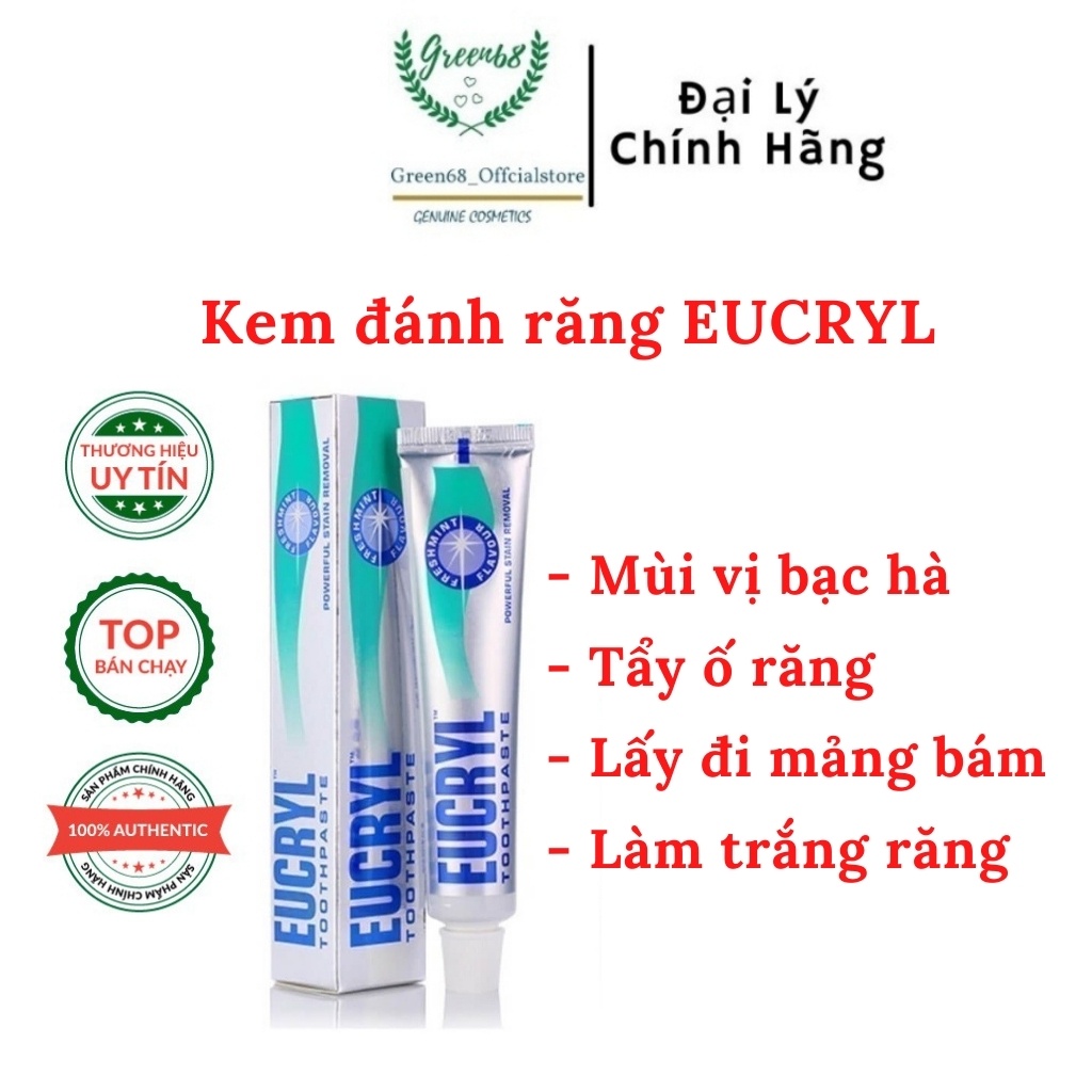 Kem Đánh Răng Bạc Hà Tẩy Trắng Eucryl Toothpaste 62g