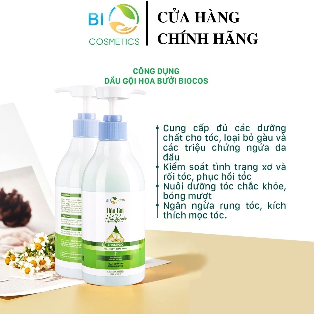 Dầu Gội Xả Ngăn Rụng Tóc Hoa Bưởi BIOCOS 400ml - Detox, Sạch Gầu, Ngăn Rụng Tóc, Kích Thích Mọc Tóc