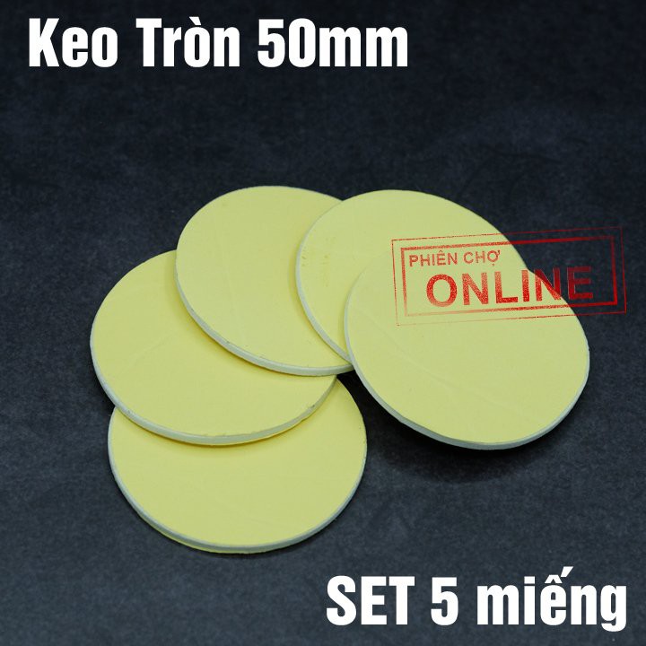 5 Miếng Dán Tròn 2 Mặt Trắng 50mm-Dày 2mm