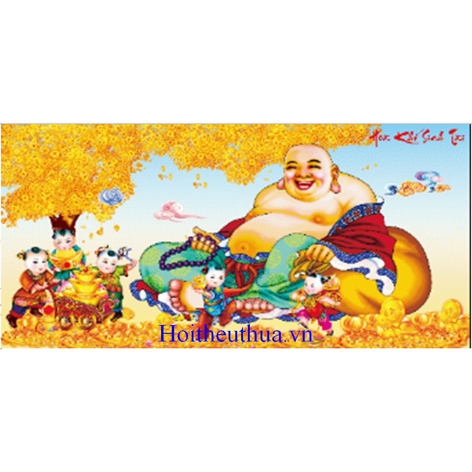 Tranh thêu chữ thập 3D Phật Di Lặc. Kích thước: 89x49cm