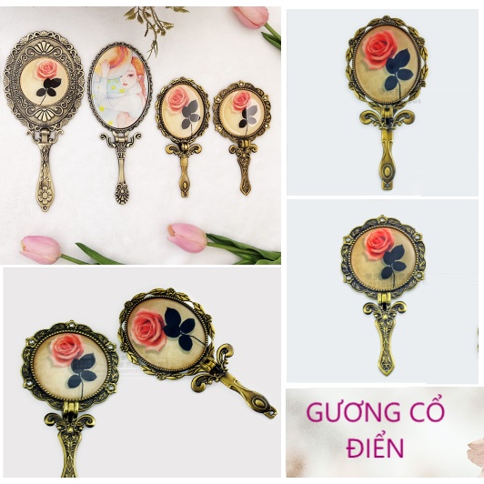 (CỔ ĐIỂN_SANG TRỌNG) GƯƠNG NHỎ CẦM TAY bỏ túi mang đi. phụ kiện chụp ảnh trang sức sang trọng