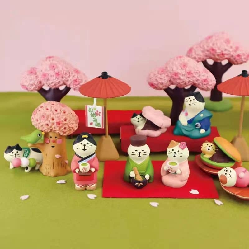 Mô Hình chú mèo Zakka Phong Cách Nhật Bản Serie1 Hoa Anh Đào Sakura