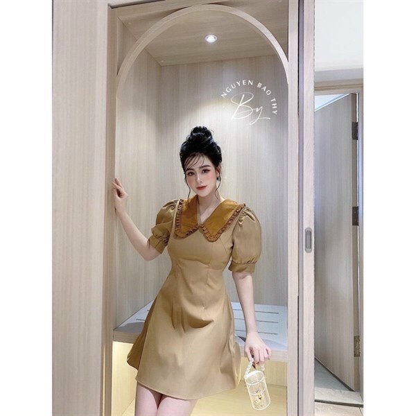 (Ưu Đãi FreeShip) Đầm tiểu thư nữ tay phồng,đầm cổ tim phối màu cực sang,thiết kế from a dễ mặc,hàng chuẩn