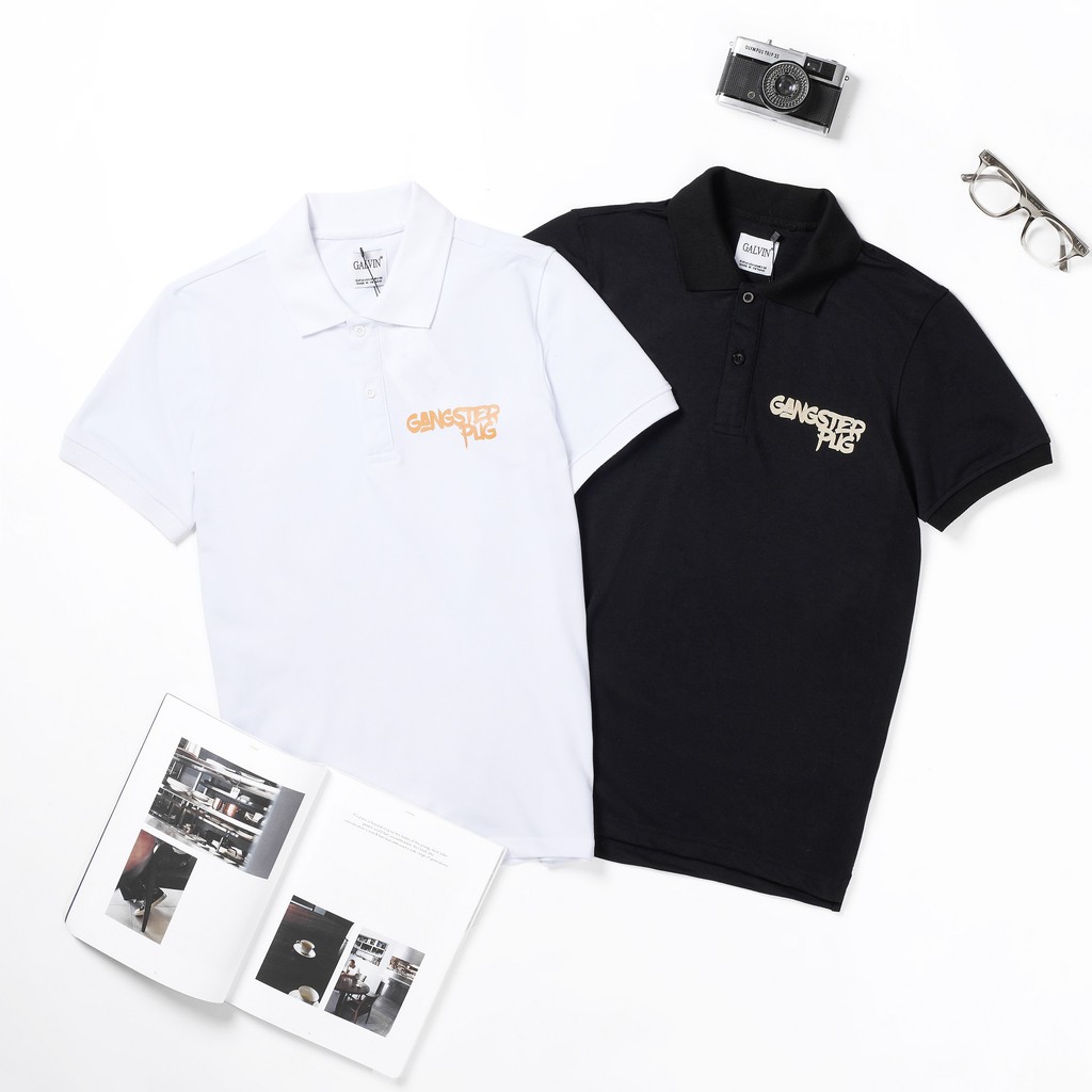 Áo phông thun polo nam Leo Vatino trắng đen tay ngắn lỡ cổ bẻ Gangster Galvin 51