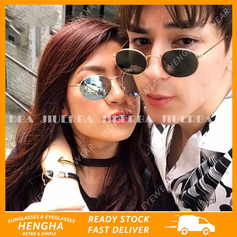 Kính mát chống tia UV400 gọng kim loại tròng oval phong cách retro thời trang unisex