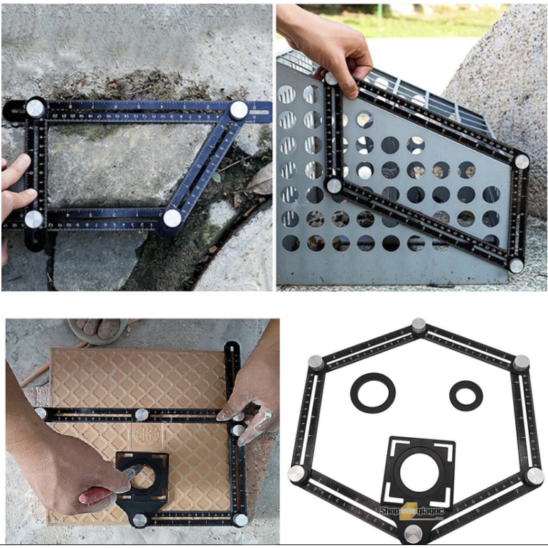 Thước Đo Cắt Gạch Kiêm Địng Vị Lỗ Khoan Chính Xác, Điều Chỉnh Đa Góc - Thước Thông Minh Gập 6 Đoạn - Tiện Dụng