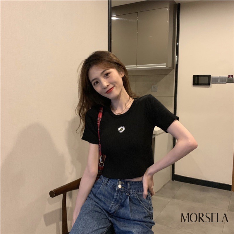 Áo croptop nữ thêu HOA CÚC trước ngực - Áo croptop siêu xinh (ẢNH THẬT)