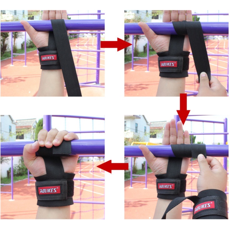 Dây kéo lưng trợ lực quấn cổ tay Aolikes 7638 - 7639 - 7642 băng đai cuốn lifting thể thao gym tập nâng tạ xà thể hình