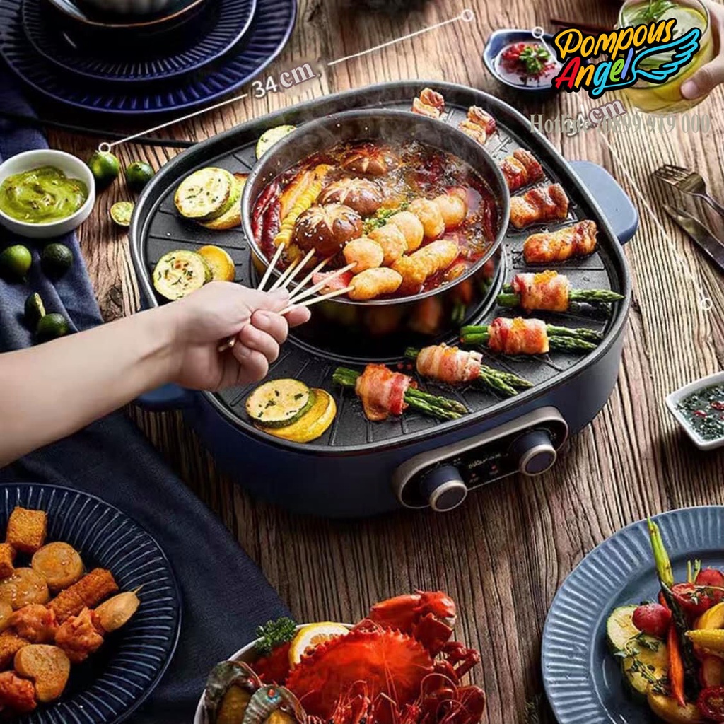 Bếp lẩu nướng đa năng 2in1 tháo rời BEAR DKL-B17C1 công suất 1700W ,màu xanh bảo hành 12 tháng