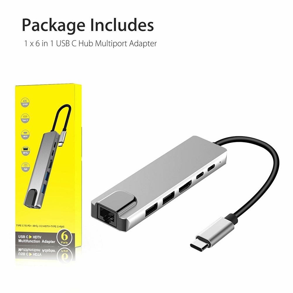 Bộ Chuyển Đổi Cổng Sạc Usb 3.1 Type-C / Usb-C Tốc Độ Cao 4k Hdmi Rj45 6 Trong 1 Tiện Dụng