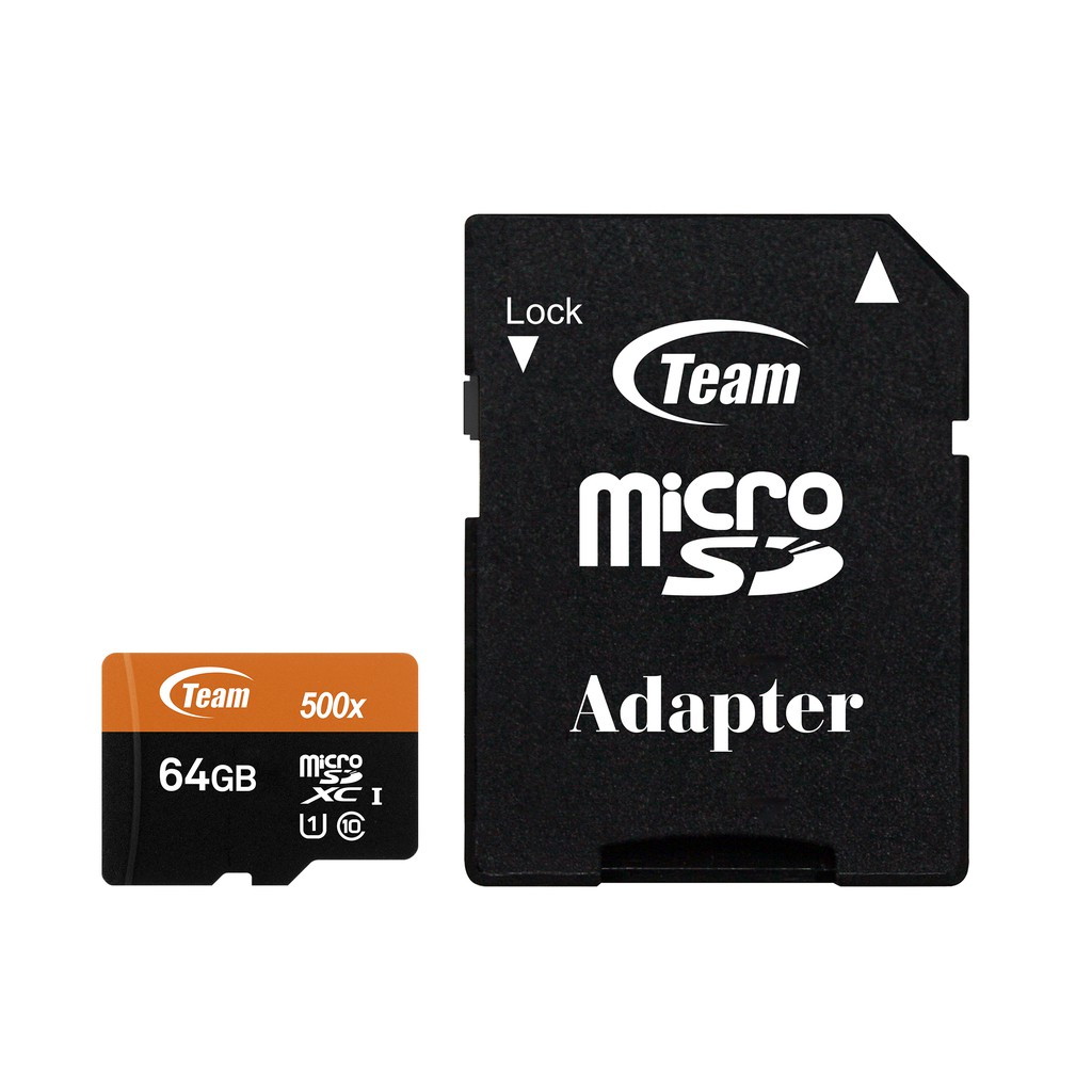 Thẻ nhớ microSDHC Team 64GB upto 80MB/s 500x kèm Adapter (Đen cam)