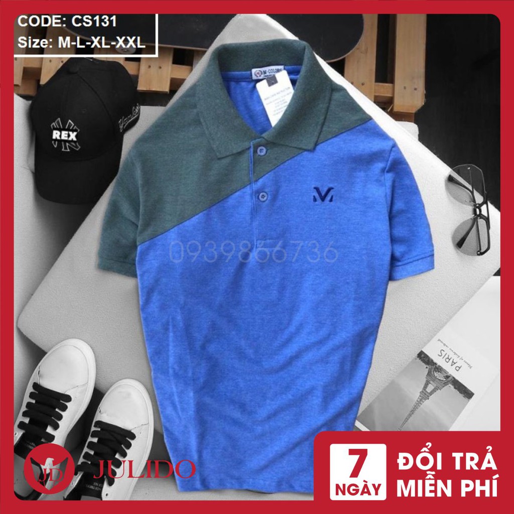 Áo polo nam cổ trụ, thun Phối vai cao cấp from chuẩn, thiết kế phong cách sang trọng,JULIDO51