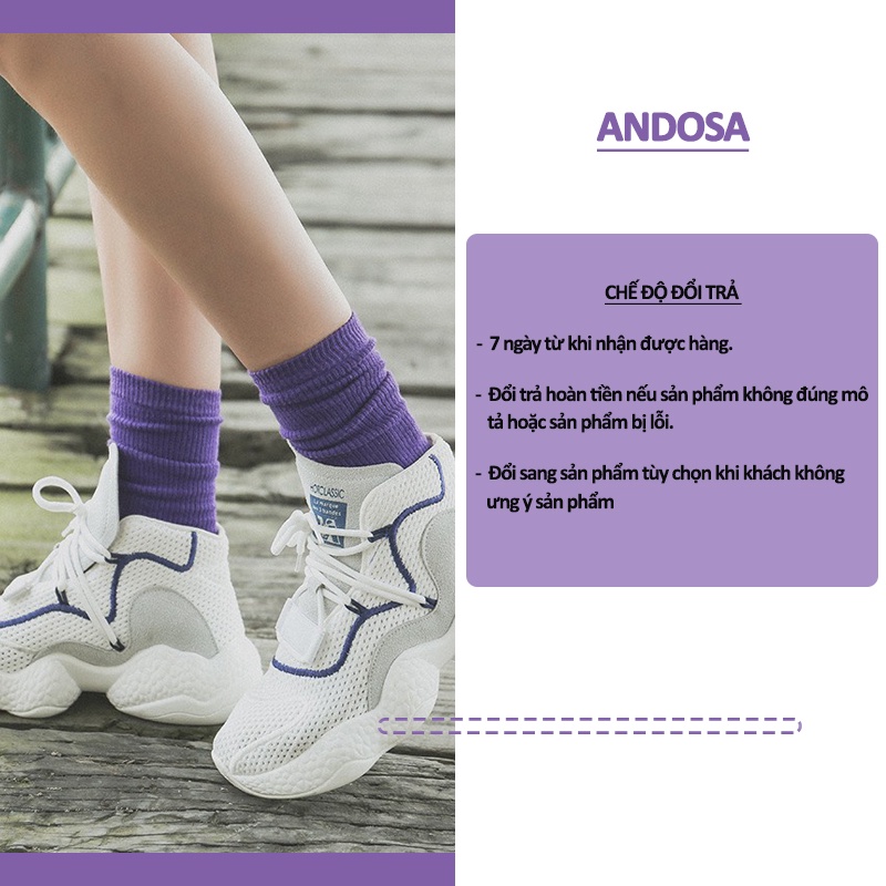 Tất vớ cổ cao nam nữ trơn nhún vải cotton cute dễ thương phong cách Hàn Quốc ANDOSA T02