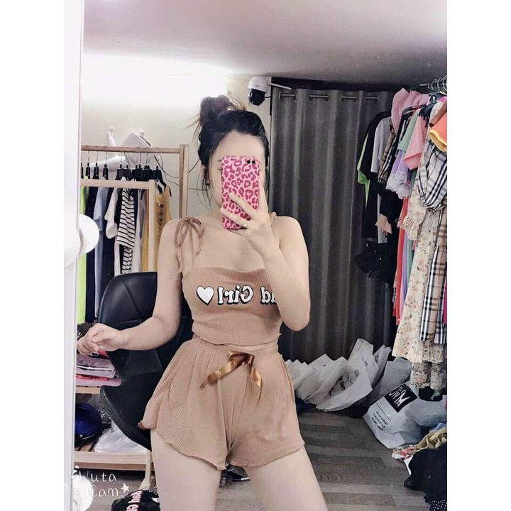 Đồ Ngủ Sexy Nữ, Set Hai Dây Bad Girl cực hot mặc nhà siêu dễ thương free size dưới 58kg | BigBuy360 - bigbuy360.vn