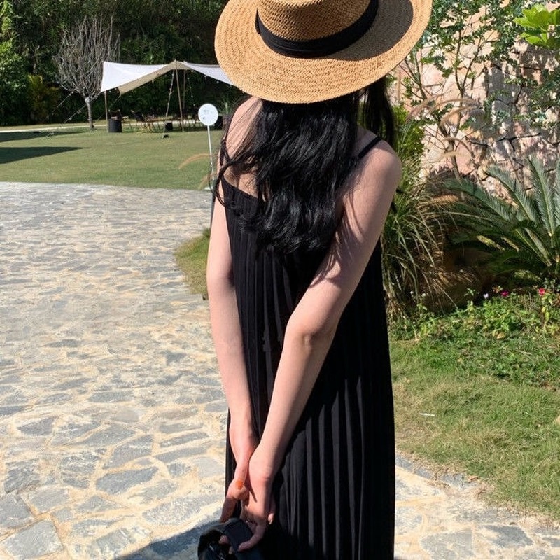 Đầm Hai Dây Xếp Ly Màu Trơn Dáng Rộng Phong Cách Hàn Quốc Hàng Mới Dành Cho Bạn Nữ