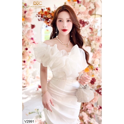 V2991 váy body dự tiệc dáng dài màu trắng