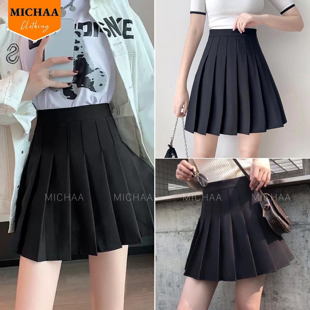 Chân Váy XẾP LY TENNIS Nữ Ngắn Dáng Xòe Lưng Cạp Cao Chữ A Có Lót Trong - MICHAA