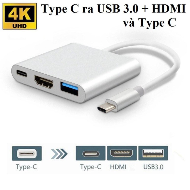 Cáp chuyển từ Type-C ra 3 đầu (USB 3.0, HDMI, Type-C) loại tốt