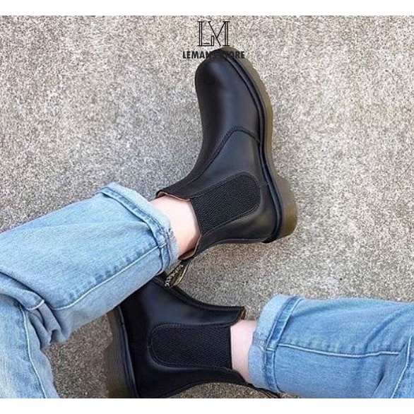 Giày Đốc Chelsea Dr.2976 Nam Nữ Da bò đen, thời trang, mạnh mẽ, thương hiệu LeMans