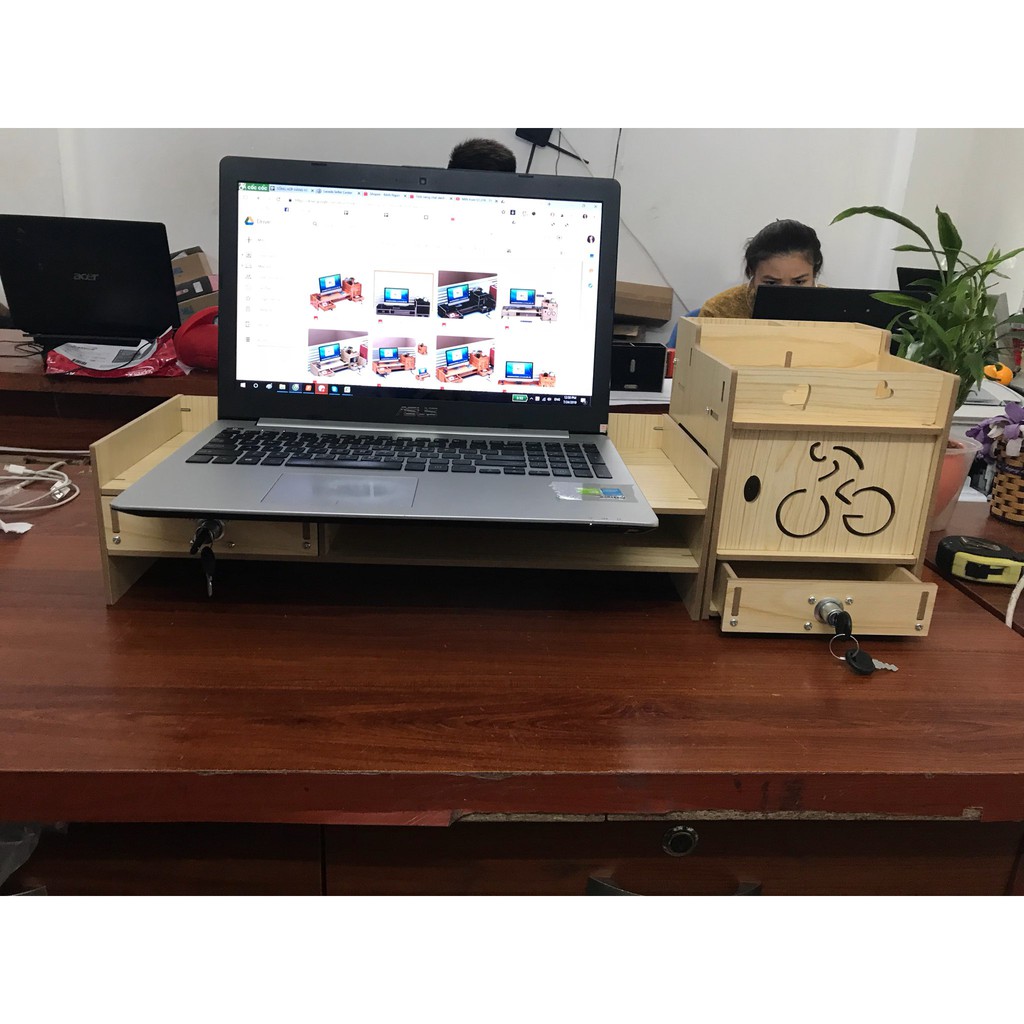 Kệ tài liệu để máy tính văn phòng để bàn làm việc bằng gỗ Giá sách gỗ lắp ghép để bàn học tập có ngăn kéo chìa khoá | BigBuy360 - bigbuy360.vn
