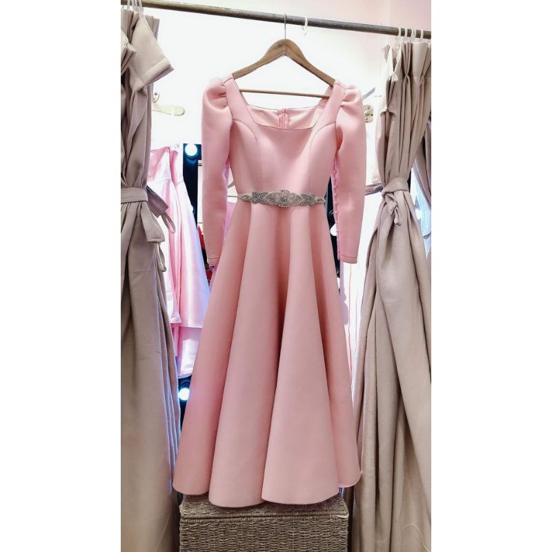 Váy dự tiệc cổ vuông tay dài xoè phồng Poly- hình thật trải sàn | BigBuy360 - bigbuy360.vn