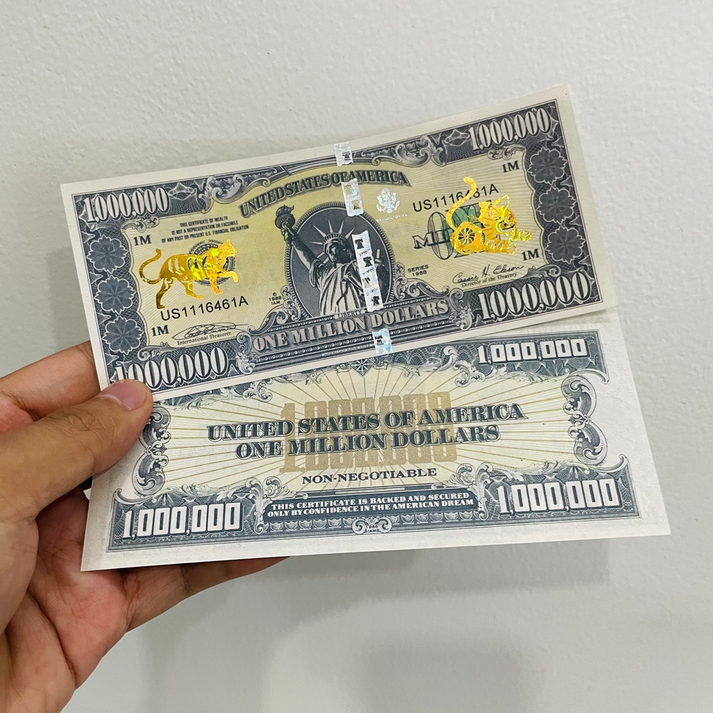 Tờ Tiền 1 Triệu Đô - Triệu USD Kỷ Niệm Hình Con Mèo Mạ Vàng Cao Cấp Lì Xì Tết 2023 May Mắn