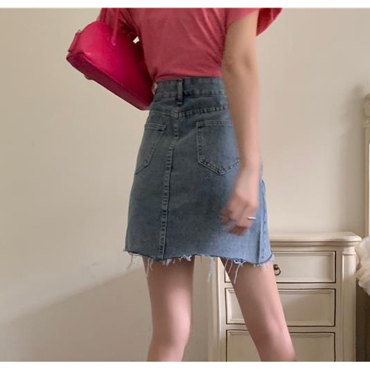 Chân váy jean Chữ A Lưng Cao Thời Trang Mùa Hè Cho Nữ