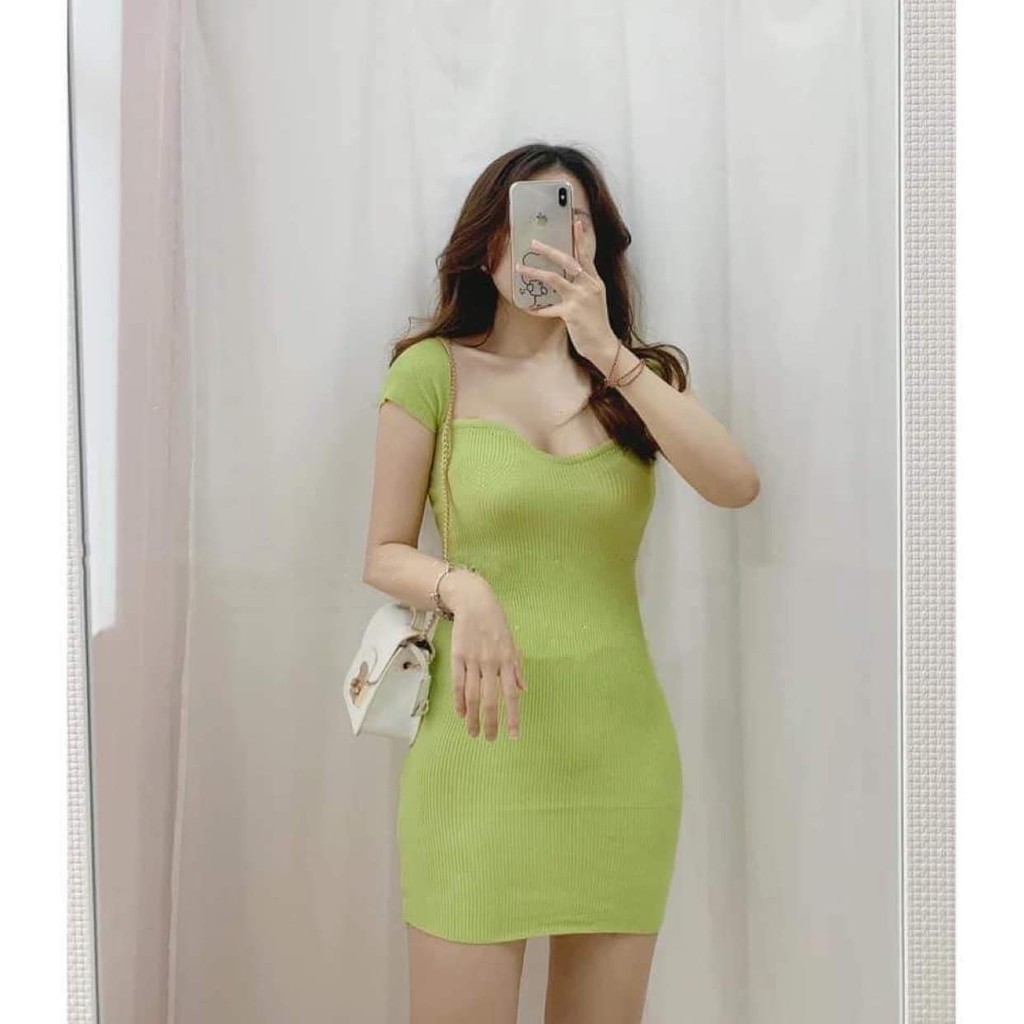 [FREESHIP- ẢNH CHÍNH CHỦ] Đầm body khoét cổ dệt kim 185