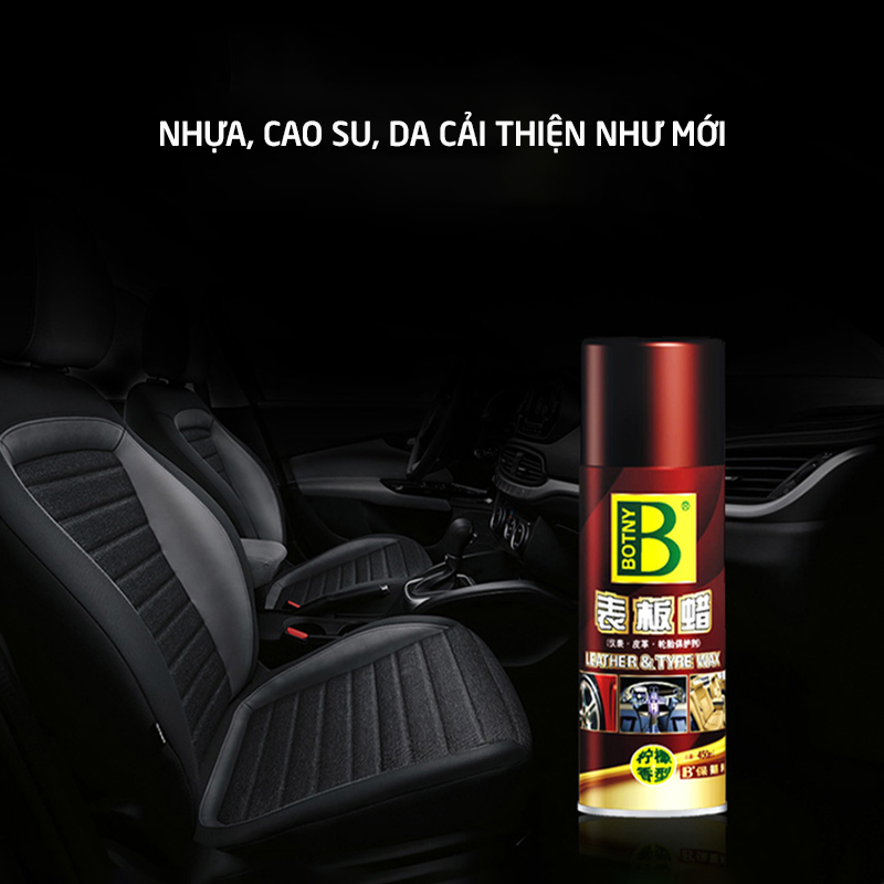 BOTNY Leather &amp; Tyre wax 450ml,Dung dịch bảo dưỡng nội thất chai xịt làm sạch và dưỡng bóng da ghế, ti-B-1192