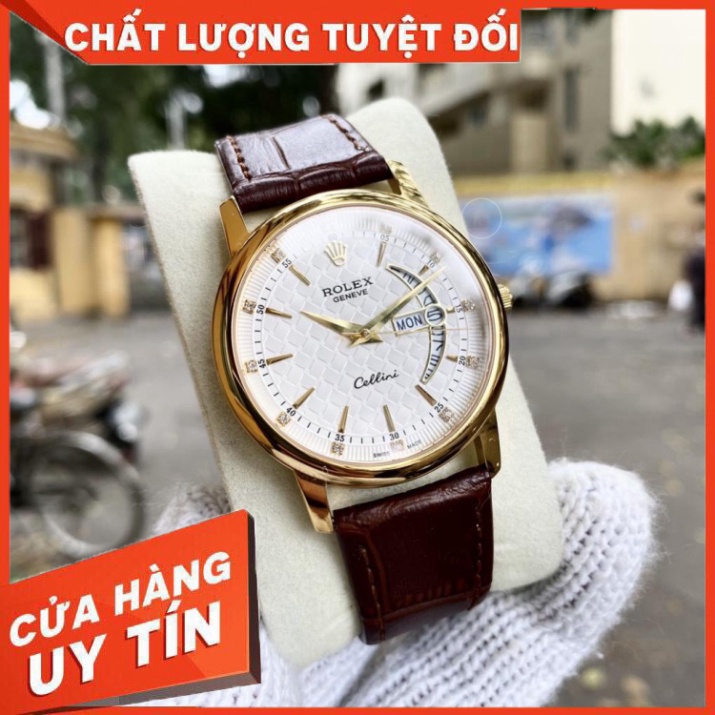 Đồng Hồ Nam RoLex Sapphire R031 Case 38mm Mặt TRẮNG trăng khuyết Máy Pin Nhật