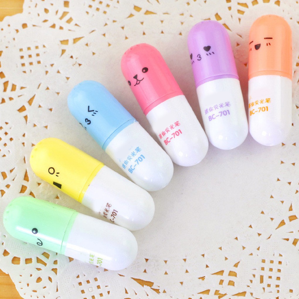 Set 6 Bút Đánh Dấu Tạo Hình Viên Thuốc Sáng Tạo